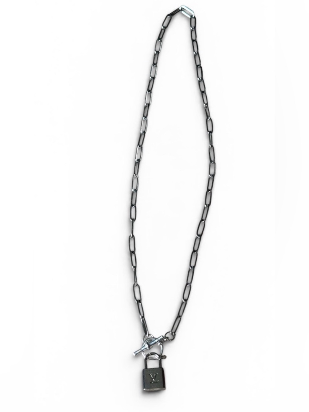 Authentic Silver Louis Vuitton Upcycled LV double-sided lock 🔒 charm necklace - Picture 7 of 9
